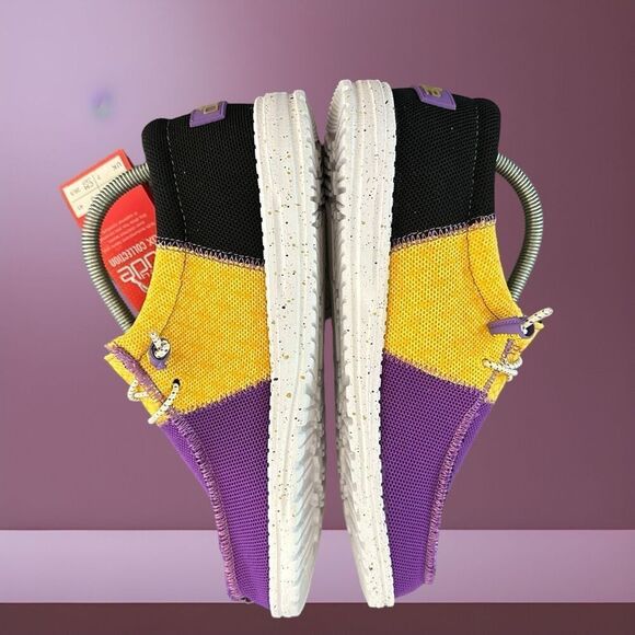 Hey Dude Wally Sox Tri Men’s Size 8 Loafer Fans LA Purple Gold Slip on 112566021 - Picture 5 of 10